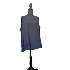 LIZ BAKER Tank‎ Top 22W Plus Boxy Scoop Neck Sleeveless Shell Black